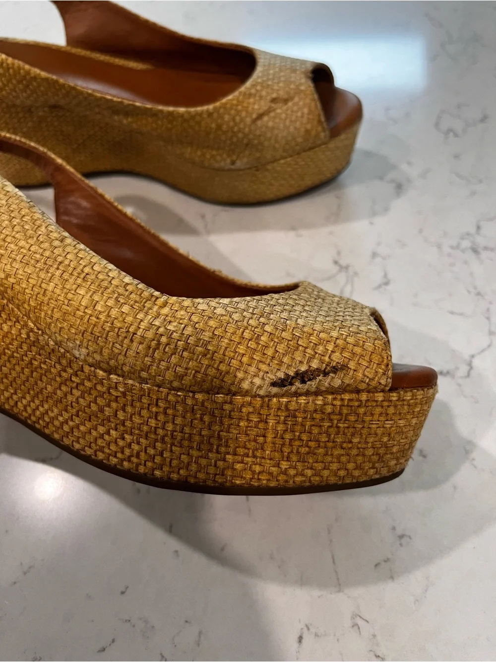TORY BURCH Rosalinda Woven Raffia Wedge Sandals Size 6.5